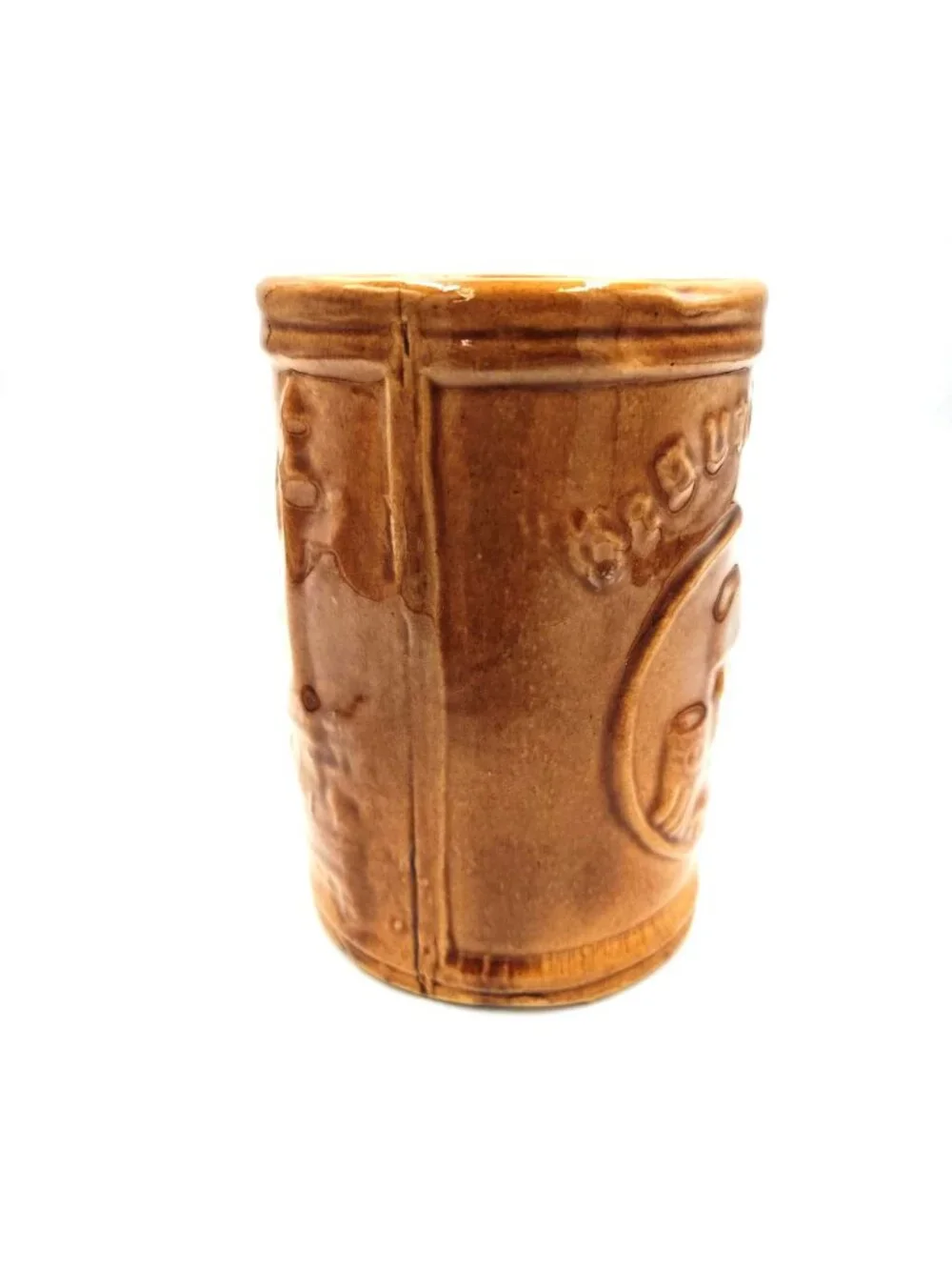 Gesundheit Brown Stoneware Beer Mug Vintage Embossed German Style Stein Cup